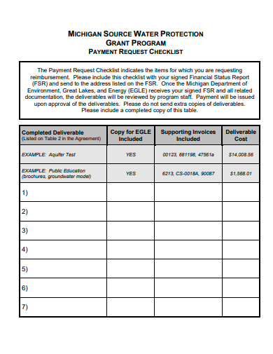 grant program payment request checklist template
