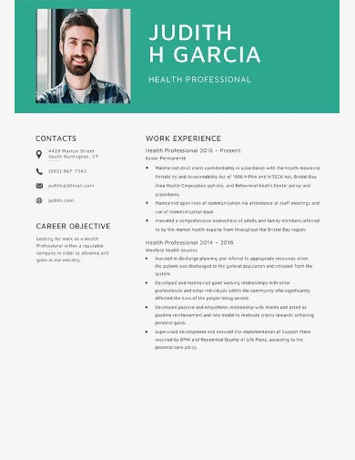 health professional resume template