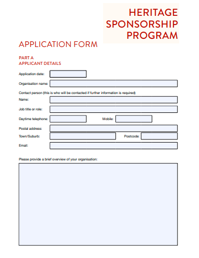heritage sponsorship program application form template