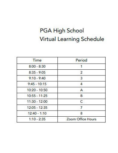 high school virtual learning schedule template