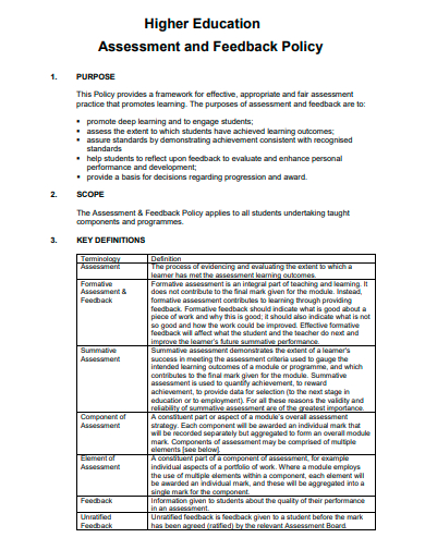 higher education assessment and feedback policy template