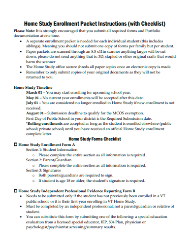 home study enrollment packet checklist template