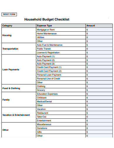 household budget checklist template