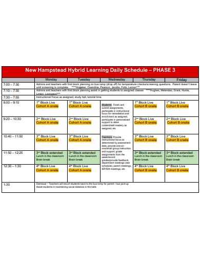 hybrid learning daily schedule template