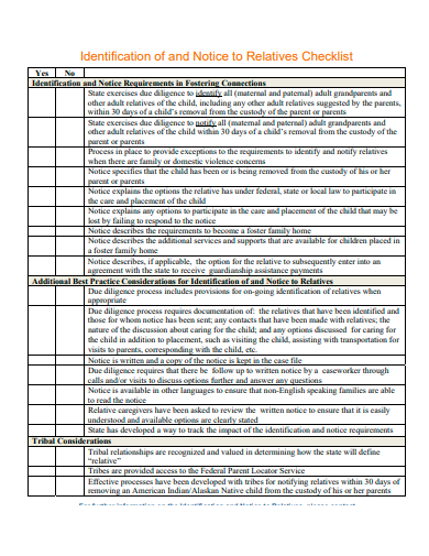 identification of and notice to relatives checklist template
