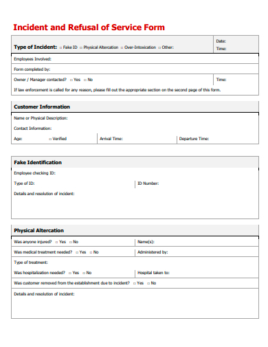 incident and refusal of service form template