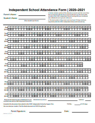 independent school attendance form template