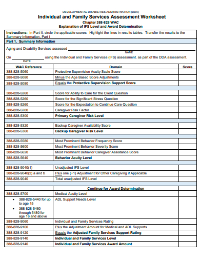 individual and family services assessment worksheet template
