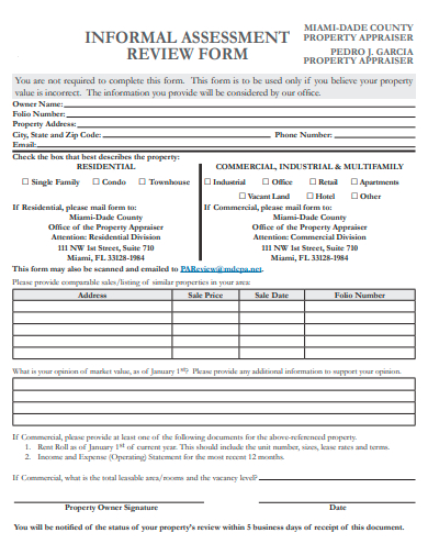 informal assessment review form template