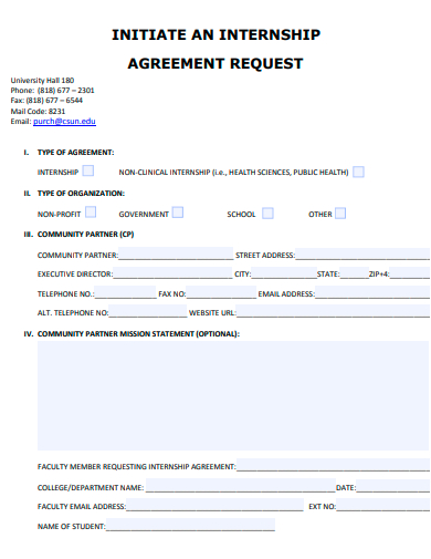 initiate an internship agreement request template