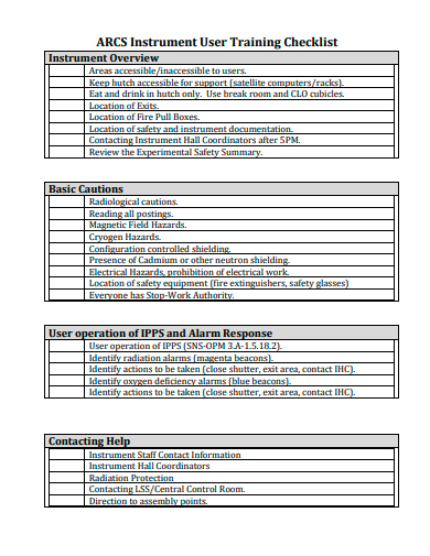 instrument user training checklist template
