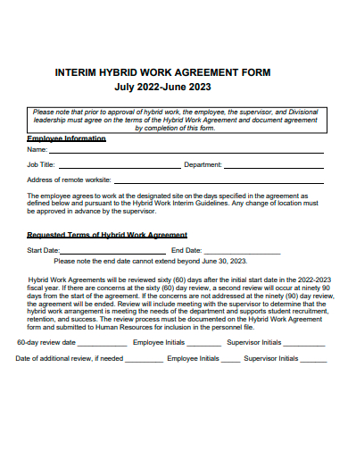 interim hybrid work agreement form template
