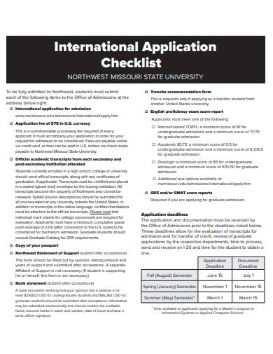 international application checklist template