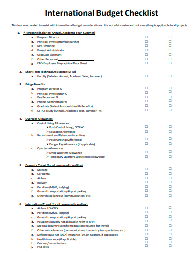international budget checklist template