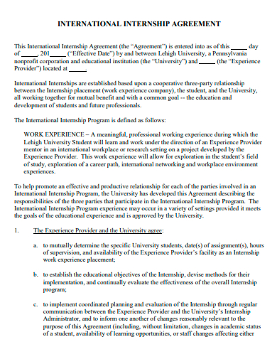 international internship agreement template