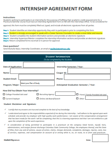 internship agreement form template