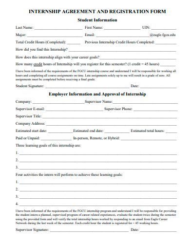 internship agreement and registration form template