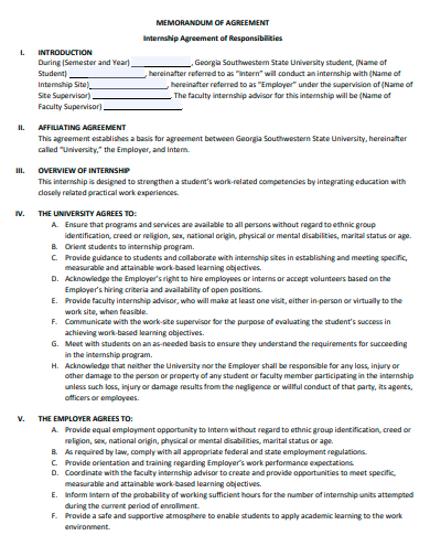 internship agreement of responsibilities template