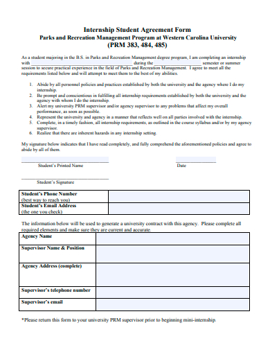 internship student agreement form template