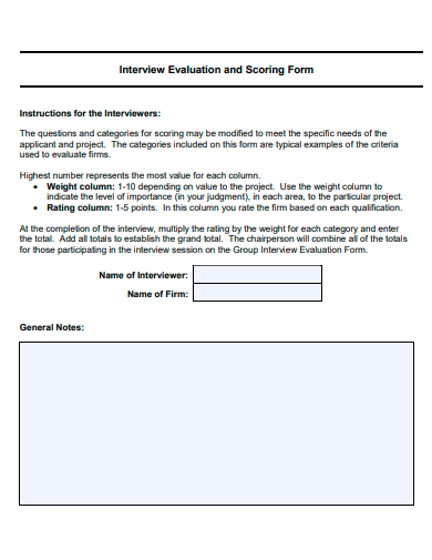 interview evaluation and scoring form template