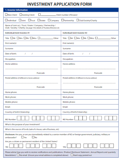 investment application form