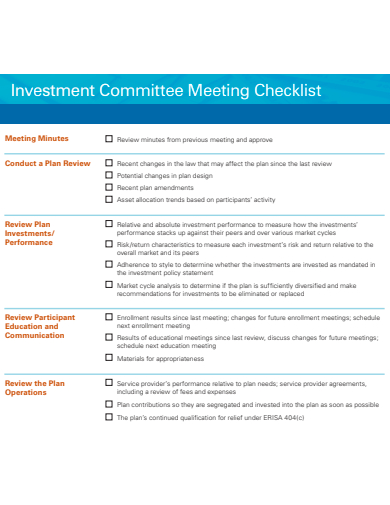 investment committee meeting checklist template