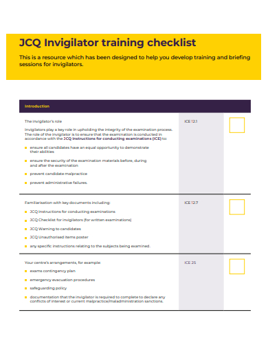 invigilator training checklist template