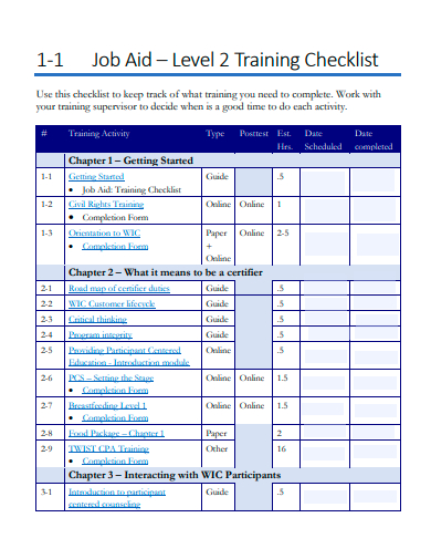 job aid training checklist template