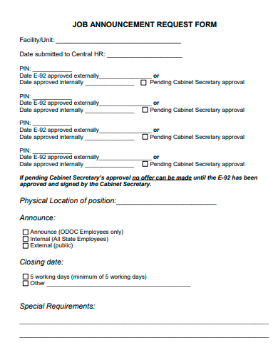 job announcement request form template