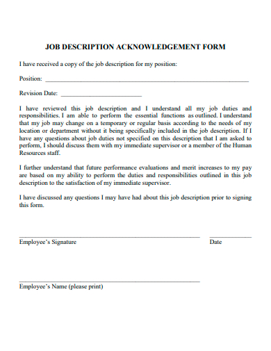 job description acknowledgement form template