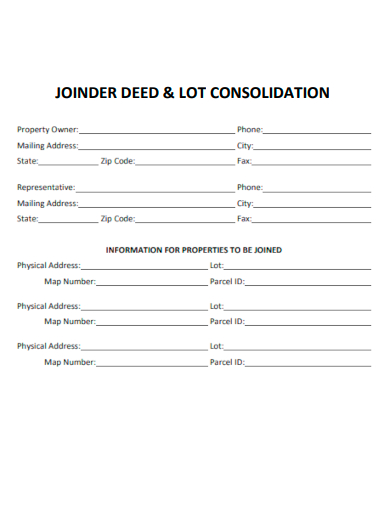 joinder deed lot consolidation