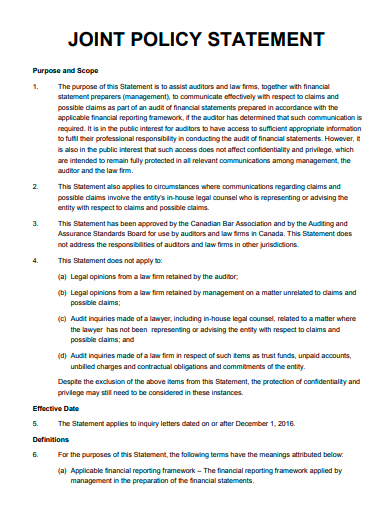 joint policy statement template