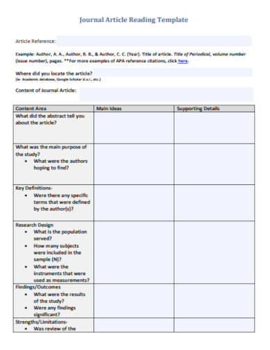 journal article reading template