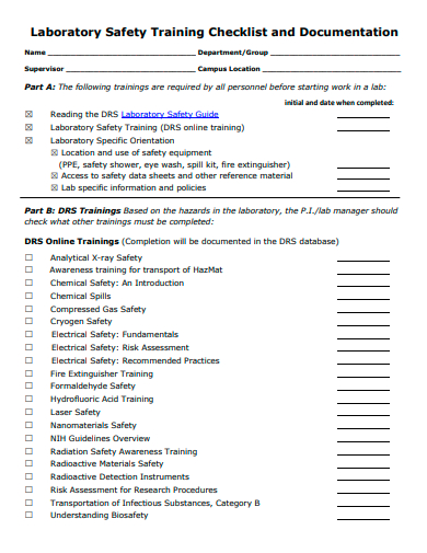 laboratory safety training checklist and documentation template