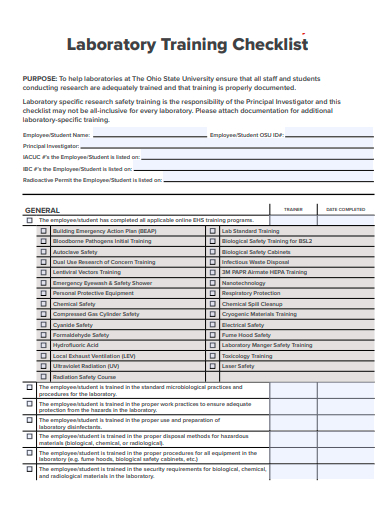 laboratory training checklist template