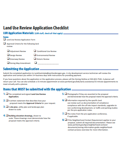land use review application checklist template