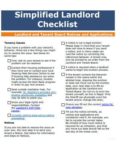landlord and tenant board notice checklist template