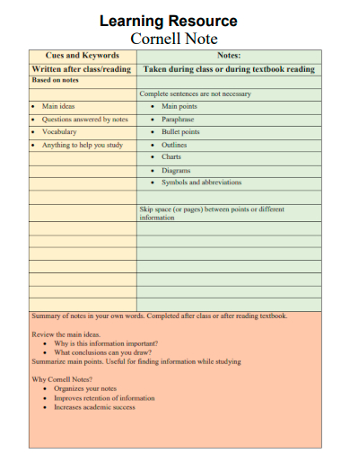 learning resource cornell notes