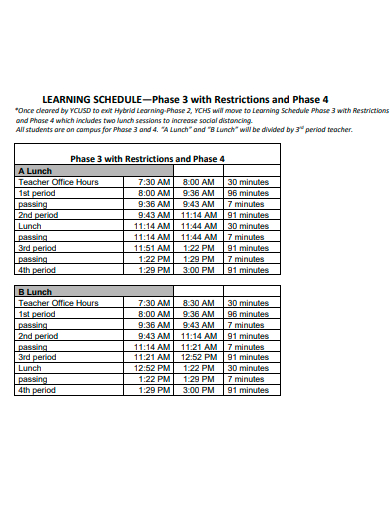 learning schedule example