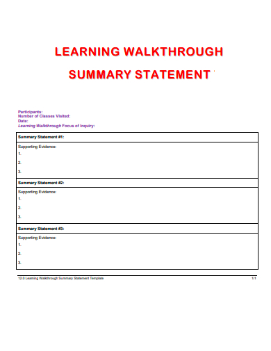 learning walkthrough summary statement template