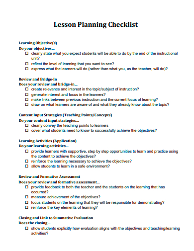 lesson planning checklist template