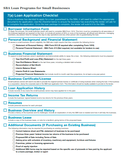 loan application checklist template