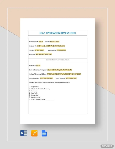 loan application review form template