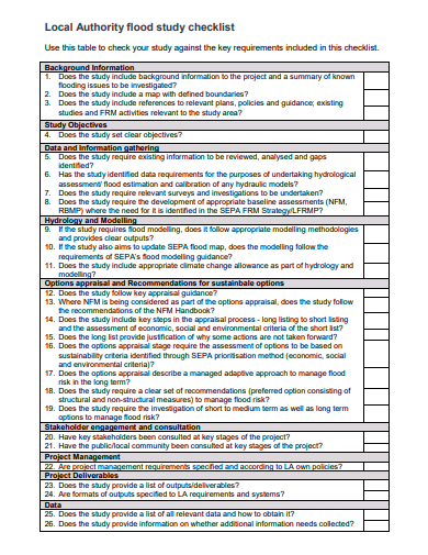 local authority flood study checklist template