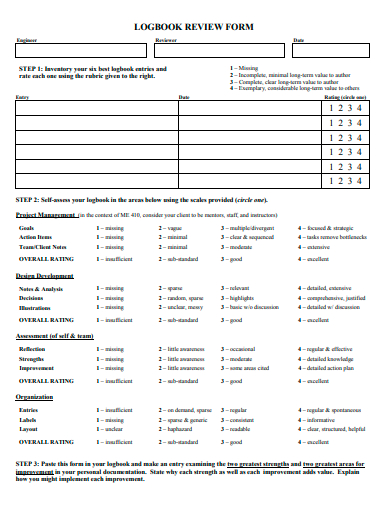 logbook review form template