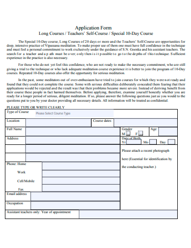 long course application form template