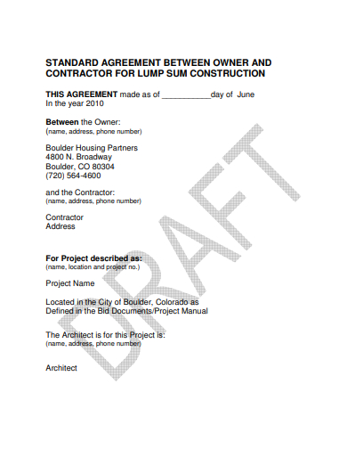 lump sum construction contractor agreement