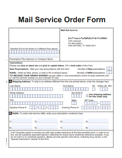 mail service order form template