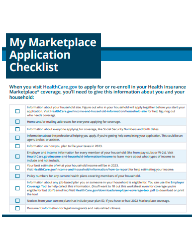 marketplace application checklist template