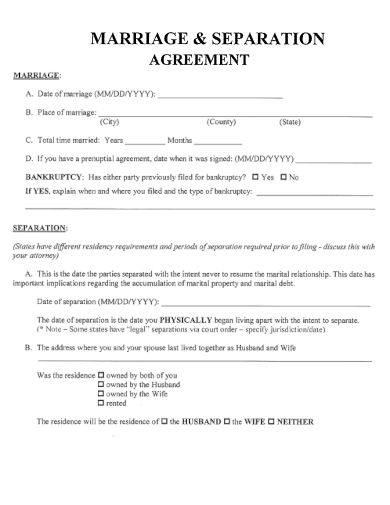 marriage separation agreement